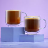 Harbor Swirl Double Wall Glass Mugs, Set of 4, 15oz