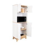 Tuhome Pamplona Microwave Tall Cabinet with Spacious Counter Surface, Multiple Storage Shelves, Upper and Lower Double Door Cabinets, Integrated Cable Management and Large Vertical Design for Modern Kitchens