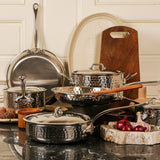 Mauviel M'ELITE Hammered 5-Ply 10-Piece Cookware Set With Cast Stainless Steel Handles And Curved Lid