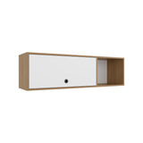 Sahara 47" Wide One-Door Wall Cabinet with Three Shelves and Pull-Up Door, Modern Storage Solution for Home Office, Living Room, Kitchen, and Garage, Stylish and Space-Saving Wall-Mounted Cabinet with White and Natural Oak Finish