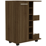 Tuhome Bar Cart with Two External Shelves, Four Casters, Six Built-In Wine Rack, Single Door Cabinet, Modern Design for Home Bar or Living Room
