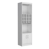 Kevil 71-Inch Tall Bar Cabinet with Pull-Out Tray, 12-Bottle Wine Cubbies, Glass Holder Stemware Rack, Multi-Tier Shelves, Liquor Storage, Adjustable Compartments and Modern Freestanding Design for Home Entertainment