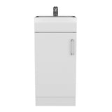 TUHOME Madrid 16" Bathroom Vanity with Single Door Storage, Resin Sink, Compact Base Cabinet, Modern Space-Saving Vanity for Small Bathrooms and Efficient Organization