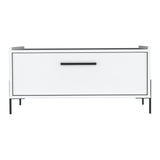 TUHOME Shan 15" High Minimalistic Coffee Table with Pull-Down Cabinet Door and Open Shelf, Modern Rectangular Living Room Center Table with Functional Storage for Books, Décor and Essentials, Sleek Contemporary Design