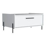 TUHOME Shan 15" High Minimalistic Coffee Table with Pull-Down Cabinet Door and Open Shelf, Modern Rectangular Living Room Center Table with Functional Storage for Books, Décor and Essentials, Sleek Contemporary Design