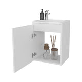 Saju 15.7" Floating Vanity with Resin Sink, One-Door Cabinet, and Open Shelf for Modern Bathroom Storage, Space-Saving Design for Small Bathrooms, Powder Rooms, and Tight Spaces, Ideal for Contemporary Interiors