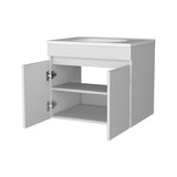 Chaux Floating Vanity, Wall-Mounted Bathroom Unit with Double Soft-Close Doors, Durable Resin Sink, Two Open Shelves for Smart Storage, Modern Bathroom Storage Solution for Small Spaces and Compact Bathrooms