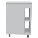 TUHOME Meka 24 Inch Bathroom Vanity with Double Door Cabinet, Tiered Interior Shelves, Open Cubbies and Integrated Sink Offering Modern Storage, Practical Organization and Durable Engineered Wood Construction for Home Bathrooms