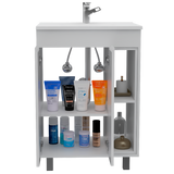 TUHOME Meka 24 Inch Bathroom Vanity with Double Door Cabinet, Tiered Interior Shelves, Open Cubbies and Integrated Sink Offering Modern Storage, Practical Organization and Durable Engineered Wood Construction for Home Bathrooms
