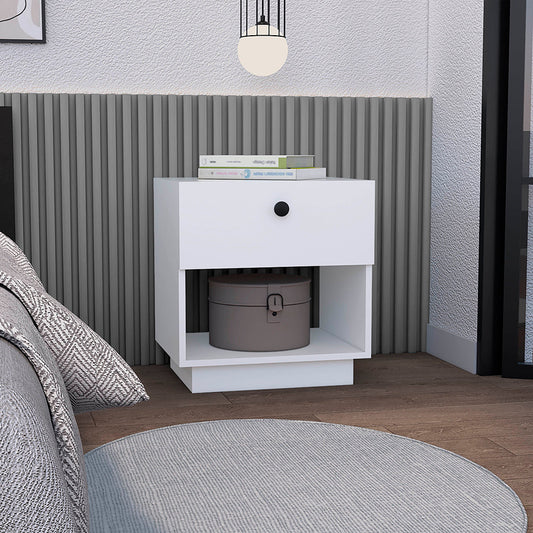 Tuhome Paris Nightstand with Single Drawer and Open Shelf, Modern Bedside Table for Bedrooms, Functional Storage Solution with Spacious Top for Essentials, Stylish Nightstand Ideal for Compact Spaces and Contemporary Décor