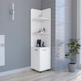 Tuhome Malibu 62" Tall Double Door Corner Linen Cabinet with Four Spacious Shelves, Freestanding Vertical Storage Tower for Towels Toiletries and Bathroom Essentials, Modern Space-Saving Organizer Unit