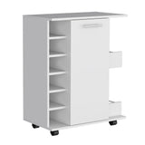 Lothian Bar Cart with Single-Door Cabinet, Two Side Storage Shelves, Built-In Six-Bottle Wine Rack and Smooth-Rolling Casters for Mobile Entertaining, Organized Beverage Service and Stylish Home Bar Functionality
