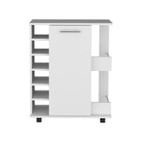 Lothian Bar Cart with Single-Door Cabinet, Two Side Storage Shelves, Built-In Six-Bottle Wine Rack and Smooth-Rolling Casters for Mobile Entertaining, Organized Beverage Service and Stylish Home Bar Functionality