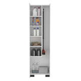 TUHOME Lake Broom Cabinet with Slim Design, Inner Adjustable Shelves, Side Broom Hangers and Lower Storage Niche Offering Compact Home Organization, Cleaning Tool Management and Durable Engineered Wood Construction