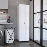 TUHOME Lake Broom Cabinet with Slim Design, Inner Adjustable Shelves, Side Broom Hangers and Lower Storage Niche Offering Compact Home Organization, Cleaning Tool Management and Durable Engineered Wood Construction