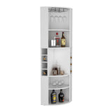 Oban Corner Bar Cabinet with Five Shelves, Eight Bottle Cubbies and Stemware Storage, Space-Saving Full-Corner Design for Home Entertainment, Multi-Level Display and Organized Beverage Storage for Modern Living Spaces