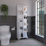 TUHOME Crovie Linen 63-Inch Bathroom Cabinet with Seven Open Shelves, Tall Space-Saving Linen Storage Unit for Towels, Toiletries and Essentials, Modern Vertical Organizer for Compact and Stylish Bathroom Environments