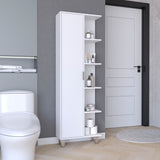 TUHOME Crovie Linen Bathroom Cabinet with Four Open Shelves, Tall Space-Saving Vertical Storage Unit for Towels, Toiletries and Essentials, Modern 63-Inch High Organizer Designed for Fresh, Functional Bathroom Decor