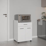Glover Kitchen Cart with Casters, Open Shelves, Drawer, and Cabinet Storage, Mobile Kitchen Island for Enhanced Functionality, Convenient and Versatile Storage Solution for Cooking and Organization