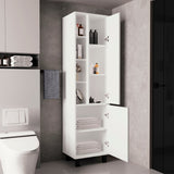 Stanton Tall Storage Cabinet with Two Doors and Three Open Shelves, Freestanding Vertical Organizer for Towels, Toiletries, and Cleaning Supplies, Perfect for Bathrooms, Laundry Rooms, and Utility Spaces