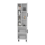 Stanton Tall Storage Cabinet with Two Doors and Three Open Shelves, Freestanding Vertical Organizer for Towels, Toiletries, and Cleaning Supplies, Perfect for Bathrooms, Laundry Rooms, and Utility Spaces