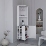 Tuhome Kaia 70-Inch Tall Corner Bar Cabinet with Built-In Wine Storage, Ten Bottle Cubbies, Four Shelves, Stemware Rack, Space-Saving Home Bar Furniture for Living Room or Dining Room Organization