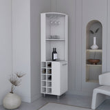 Tuhome Kaia 70-Inch Tall Corner Bar Cabinet with Built-In Wine Storage, Ten Bottle Cubbies, Four Shelves, Stemware Rack, Space-Saving Home Bar Furniture for Living Room or Dining Room Organization