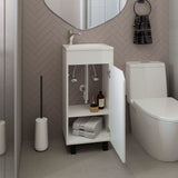 Bethel Free-Standing Bathroom Vanity Cabinet with Integrated Resin Sink Basin, One Access Door and Two Interior Shelves, Functional Storage for Toiletries, Compact Design for Small Bathrooms or Powder Rooms