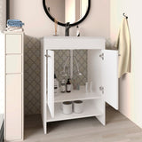 Lorenzo Free-Standing Bathroom Vanity Console Featuring Sleek Finish Design and Spacious Storage Functionality with Four Pull-Out Utility Drawers and Two Open Shelves for Optimized Organization