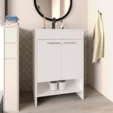 Lorenzo Free-Standing Bathroom Vanity Console Featuring Sleek Finish Design and Spacious Storage Functionality with Four Pull-Out Utility Drawers and Two Open Shelves for Optimized Organization