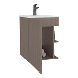 Colton Free-Standing Bathroom Vanity with One-Door Cabinet and Open Shelf, Modern Compact Sink Cabinet with Light Grey Wood Finish, Ideal for Small Bathrooms and Powder Rooms, Space-Saving Storage Solution