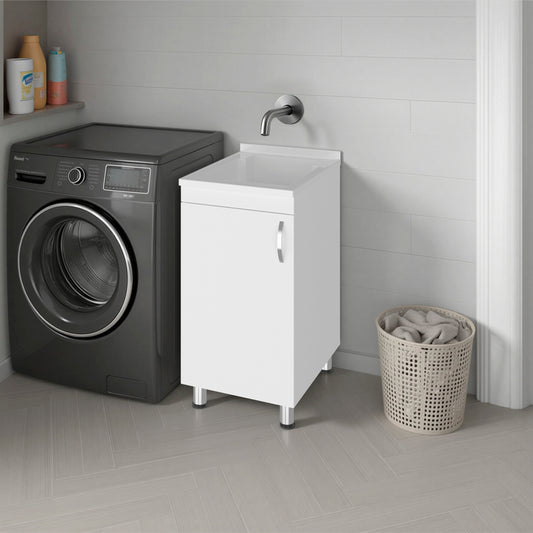 Darwin Freestanding Utility Tub and Sink Cabinet with One Door for Hidden Interior Storage for Laundry Rooms or Garage