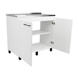 Tuhome Napoles Utility Sink with Cabinet, Stainless Steel Countertop, Interior Storage Shelf, Wide Dual-Door Base Cabinet, Modern Multi-Purpose Laundry and Kitchen Utility Station for Home Organization