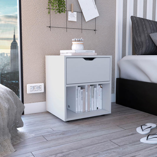 TUHOME Aberdeen 19.7-Inch High Nightstand with Central Drawer, Open Bottom Storage Compartment and Versatile Top Surface, Modern Engineered Wood Bedside  for Organized Bedrooms