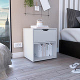 TUHOME Aberdeen 19.7-Inch High Nightstand with Central Drawer, Open Bottom Storage Compartment and Versatile Top Surface, Modern Engineered Wood Bedside  for Organized Bedrooms