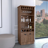 Dundee 70-Inch High Bar Cabinet with 10 Glass Slots, 5 Bottle Cubbies, 3 Open Shelves and Lower Storage Cabinet for Home Bar, Living Room or Dining Room Organization and Beverage Display