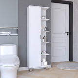 TUHOME Crovie Linen Bathroom Cabinet with Four Open Shelves, Tall Space-Saving Vertical Storage Unit for Towels, Toiletries and Essentials, Modern 63-Inch High Organizer Designed for Fresh, Functional Bathroom Decor