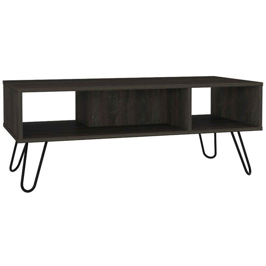 Tuhome Vassel Coffee Table with Hairpin Legs, Two Open Shelves, Stylish Espresso Finish, Ideal for Living Room or Home Office