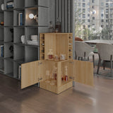 TUHOME Jakes 42" Tall Corner Bar Cabinet with Eight Wine Bottle Cubbies, Double-Door Storage Cabinet, Space-Saving Liquor Organizer for Living Room or Dining Room, Modern Home Bar Furniture with Functional Shelves and Elegant Design