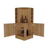 TUHOME Jakes 42" Tall Corner Bar Cabinet with Eight Wine Bottle Cubbies, Double-Door Storage Cabinet, Space-Saving Liquor Organizer for Living Room or Dining Room, Modern Home Bar Furniture with Functional Shelves and Elegant Design