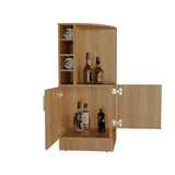TUHOME Jakes 42" Tall Corner Bar Cabinet with Eight Wine Bottle Cubbies, Double-Door Storage Cabinet, Space-Saving Liquor Organizer for Living Room or Dining Room, Modern Home Bar Furniture with Functional Shelves and Elegant Design