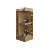TUHOME Lyman 46" Tall Corner Bar Cabinet with Fourteen Wine Bottle Cubbies and Three-Tier Storage, Space-Saving Liquor Cabinet for Living Room or Dining Room, Modern Home Bar Organizer with Open Shelves and Contemporary Design