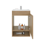 Nissi Floating Wall-Mounted Bathroom Vanity with Resin Sink, One-Door Cabinet, Compact 18" Design in Natural Oak, Space-Saving and Modern Solution for Small Bathrooms, Powder Rooms, and Guest Bathrooms