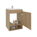 Nissi Floating Wall-Mounted Bathroom Vanity with Resin Sink, One-Door Cabinet, Compact 18" Design in Natural Oak, Space-Saving and Modern Solution for Small Bathrooms, Powder Rooms, and Guest Bathrooms