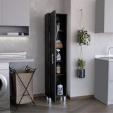 TUHOME Laska Tall Storage Cabinet with Five Interior Shelves, Integrated Broom Hangers, Wide Door Access, Metal Handle and Raised Legs, Space-Saving Multi-Purpose Organizer for Cleaning Supplies and Home Essentials