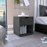 TUHOME Aberdeen 19.7-Inch High Nightstand with Central Drawer, Open Bottom Storage Compartment and Versatile Top Surface, Modern Engineered Wood Bedside  for Organized Bedrooms