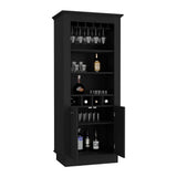 TUHOME Lafayette Bar Cabinet with 4-Bottle Rack, Upper Glass Holder for Ten Glasses and Dual Door Storage Offering Modern Entertainment Organization, Multiple Interior Shelves and Durable Construction for Home Hosting Spaces