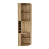Oban Corner Bar Cabinet with Five Shelves, Eight Bottle Cubbies and Stemware Storage, Space-Saving Full-Corner Design for Home Entertainment, Multi-Level Display and Organized Beverage Storage for Modern Living Spaces