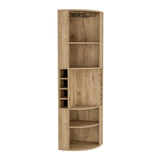 Oban Corner Bar Cabinet with Five Shelves, Eight Bottle Cubbies and Stemware Storage, Space-Saving Full-Corner Design for Home Entertainment, Multi-Level Display and Organized Beverage Storage for Modern Living Spaces