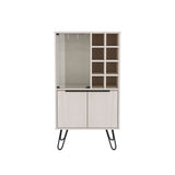 TUHOME Aster Bar Cabinet with Double Doors, Glass Display Compartment, Eight Bottle Cubbies and Stemware Storage, Versatile Organization for Dining or Living Spaces, Modern Design Ideal for Entertaining and Everyday Home Use
